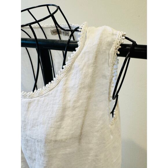Laura Bianchi Women Sm White Linen Tank Top Lace Trim Sleeveless Italian Blouse - Picture 4 of 5